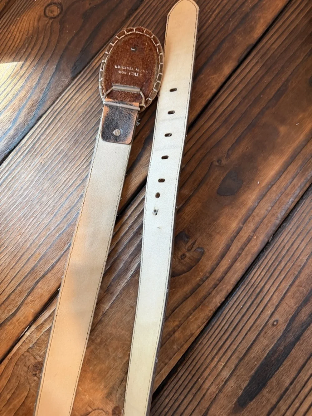 Vintage Diesel Tan Brown Leather Logo Distressed Style Belt Made in Italy